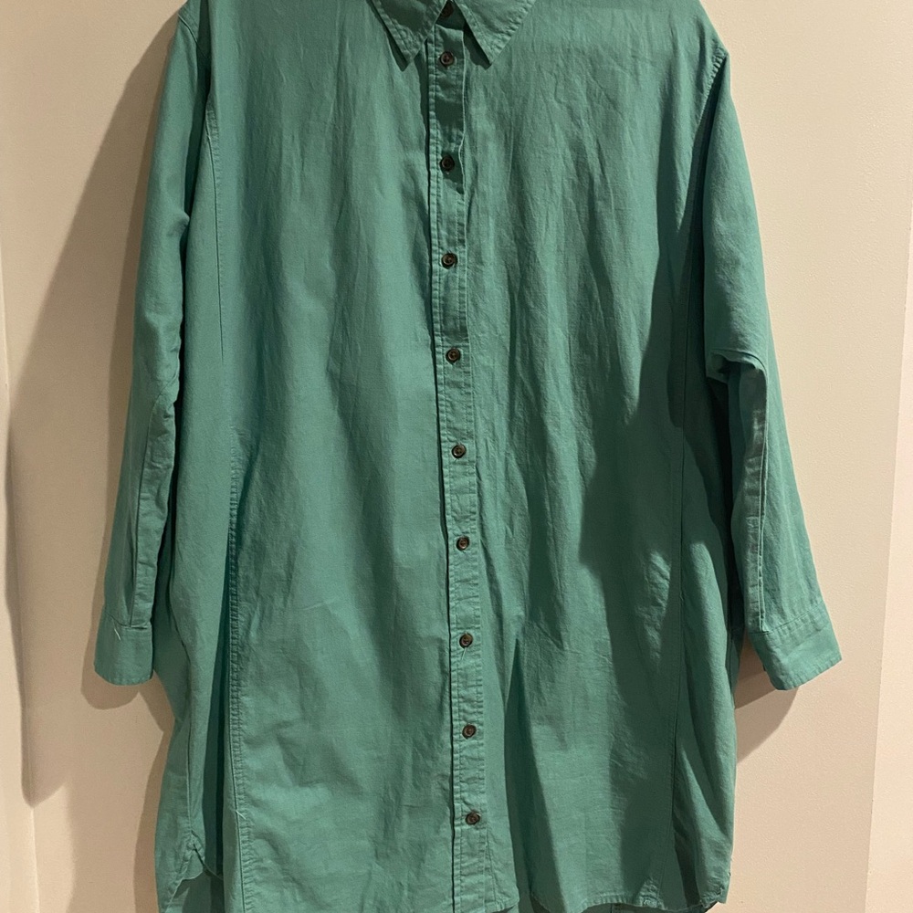 Green Button-Up Shirt Dress with Pockets